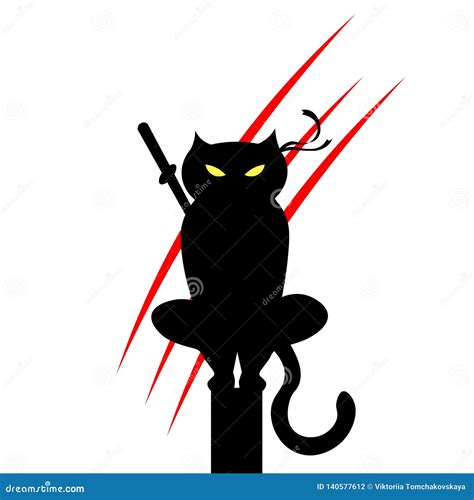 Cat Ninja Illustration A Cat With A Bandage Martial Arts Stock