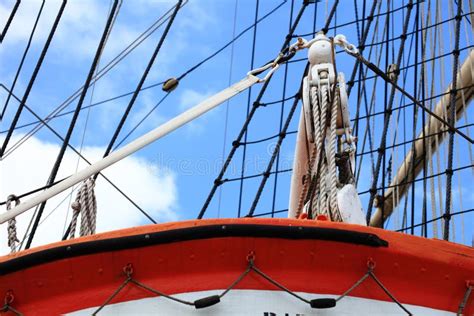 Masts And Rope Of Sailing Ship Stock Photo Image Of Blue Sailboat