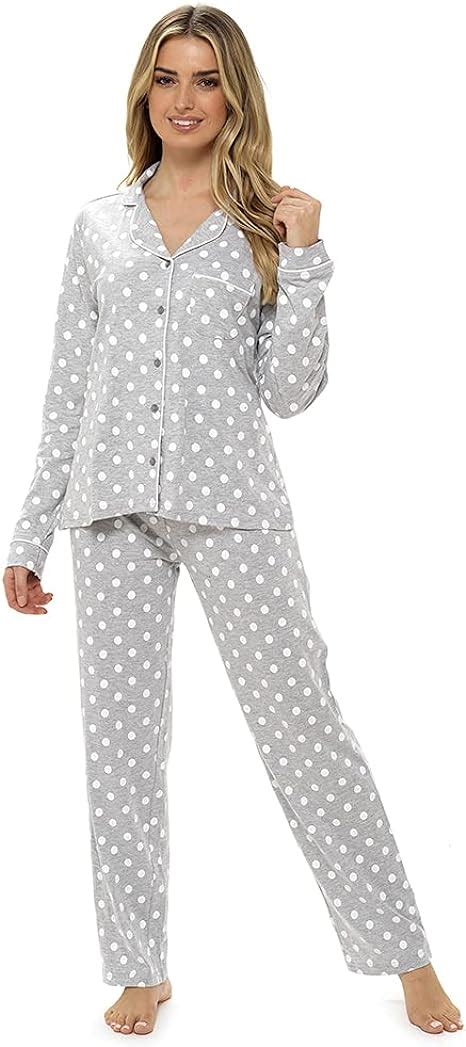 Undercover Ladies Polka Dot Button Long Pyjamas Ln1345 Grey 16 18