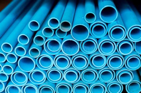 Close Up To Blue Plastic Pipe Background Pvc Pipes Stacked In