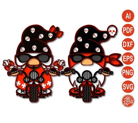 A Couple Of Layered Gnomes Biker Svg For Cricut Etsy