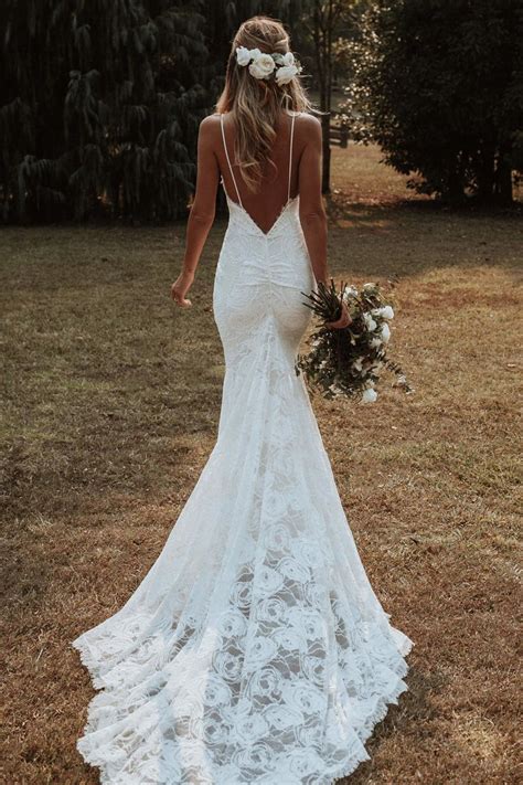 Sexy Boho Inspired Bridal Gowns Vintage Ivory Lace Mermaid Wedding Dr