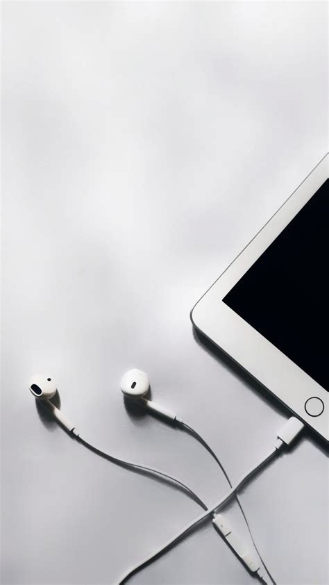 White Earphones With Ipad And Headphones Wallpapers In White