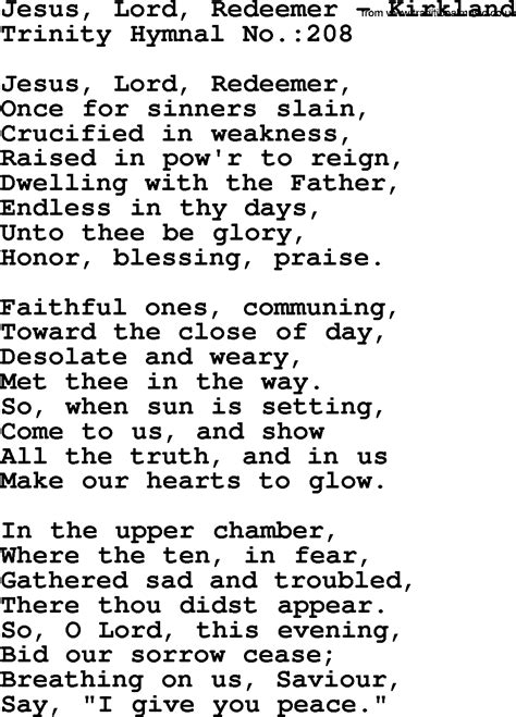 Trinity Hymnal Hymn Jesus Lord Redeemer Kirkland Lyrics Midi And Pdf