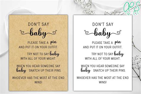Printable Dont Say Baby Baby Shower Game Instant Download