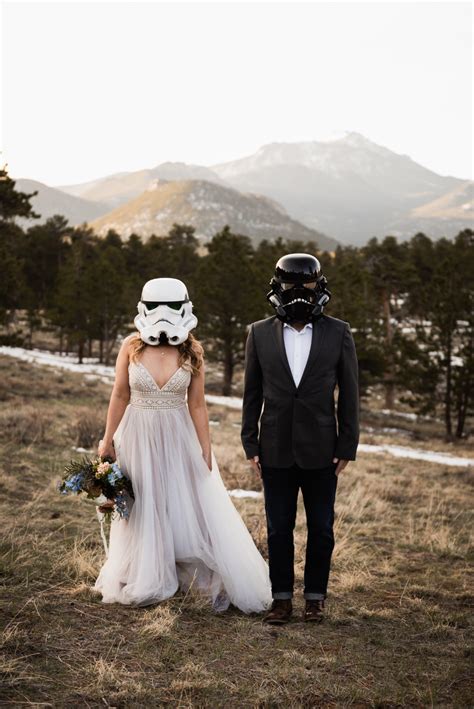 Bride And Groom Wearing Star Wars Costumes On Their Elopement Day In Colorado Star Wars