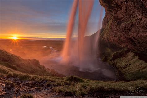 Sunset Waterfall Seljalandsfoss Iceland Ultra Hd Desktop Background