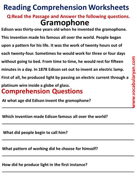 Comprehension Exercises With Answer For Grade 3 Comprehension
