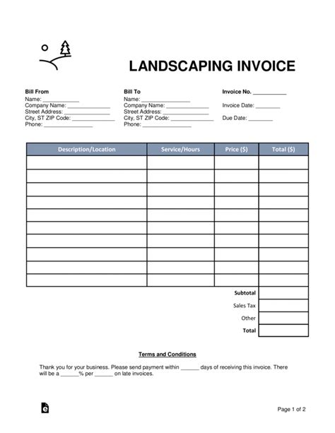 Editable Free Landscaping Invoice Template Word Pdf Eforms Lawn Care