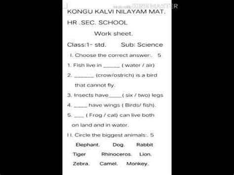 Learn hindi with hindi worksheets and prectice pages, हिन्दी अभ्यास. 1st STD | SCIENCE - WORKSHEET - YouTube
