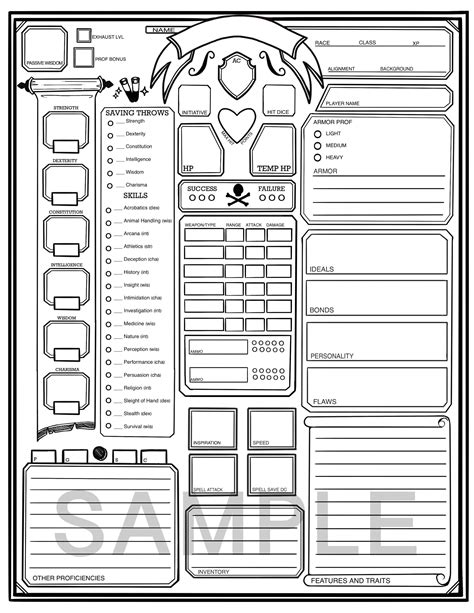 Simple Dungeons And Dragons Character Sheet Dnd Character Etsy Denmark