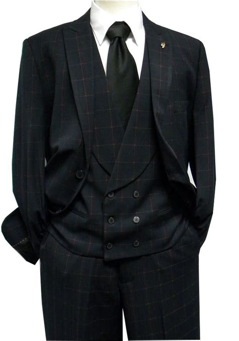 Falcone Mens Black Red Mase Shawl Vested 3 Piece Suit 5414 050 3