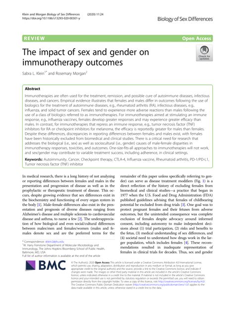 pdf the impact of sex and gender on immunotherapy outcomes