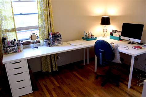 One of the most popular (and easy) ikea desk hacks is to rest a countertop (like the karlby) on top of some alex drawers. IKEA Desks & Office Makeover | Part One | Kelsey Smith