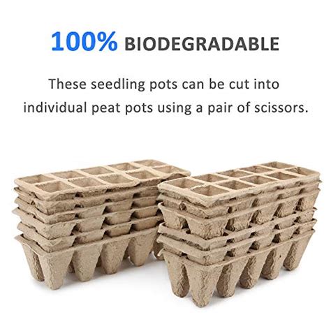 Growneer 12 Packs Peat Pots Seed Starter Trays 120 Cells Biodegradable