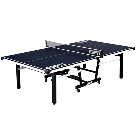 The regulated table tennis tables are 2.74 m x 1.525 m (9' x 5') and have a height of 76 cm (2.5') the center net has 6 inches (15.25 cm) height and stretches that much space beyond the width of the table. ESPN Official Size 18mm 2 Piece Table Tennis Table with ...