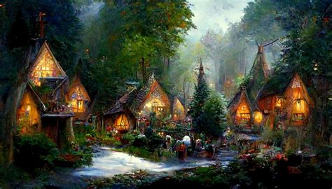 Elven Village In The Forest Midjourneyfantasy