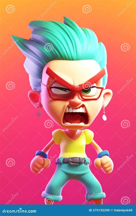 Cartoon Character With Green Hair And Yellow Shirt With Pink