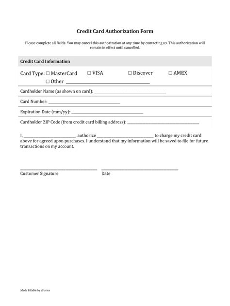 Simple credit authorization form: Fill out & sign online | DocHub