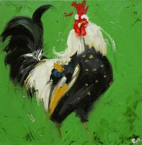 Rooster 553 12x12 Inch Original Oil Painting By Roz By Rozart Via Etsy