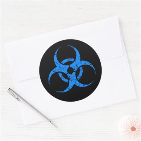 Scratched Blue Biohazard Symbol On Black Classic Round Sticker Zazzle