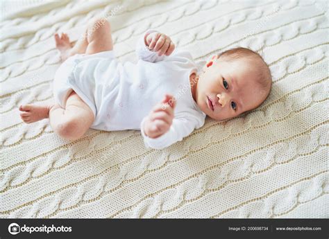 Adorable Baby Girl Lying Bed Nursery Stock Photo By ©encrier 200698734