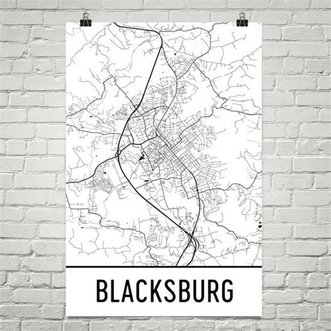 Blacksburg Va Street Map Poster Wall Print By Modern Map Art