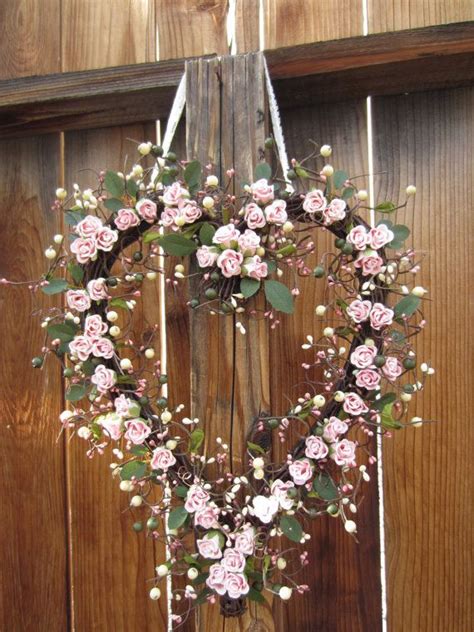 Heart Shaped Wreath Pink Roses Front Door Decor Valentines Day