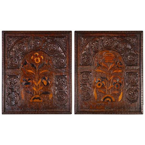 Pair Of 17th Century Oak And Marquetry Panels For Sale At 1stdibs