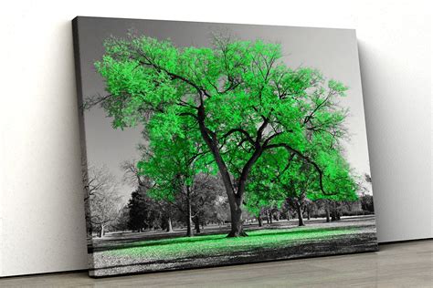 Large Green Tree Black White Home Decor Nature Framed