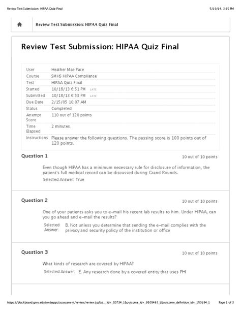 Review Test Submission Hipaa Quiz Final
