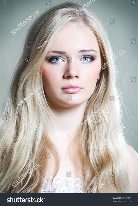 Beautiful Young Girl Long White Hair Stock Photo 87992455