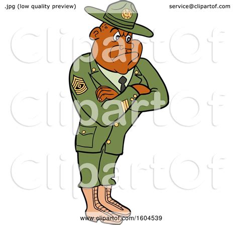 Clipart Of A Cartoon First Rank Black Male Army Sergeant With Folded