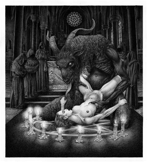 Rule 34 Baphomet Black And White Breasts Candle Church Cloak Demonic Devil Exhibitionism Eyes