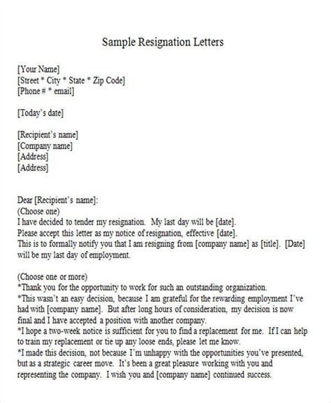 sample informal resignation letter  examples   word