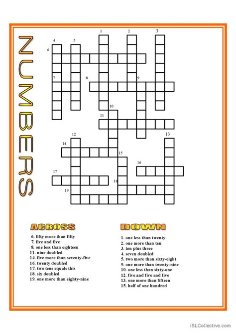Numbers Crossword English Esl Worksheets Pdf And Doc
