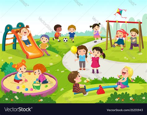 Happy Children Playing In Playground Royalty Free Vector
