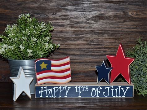 Happy 4th Of July Decor Patriotic Wood Block Set Independence Etsy