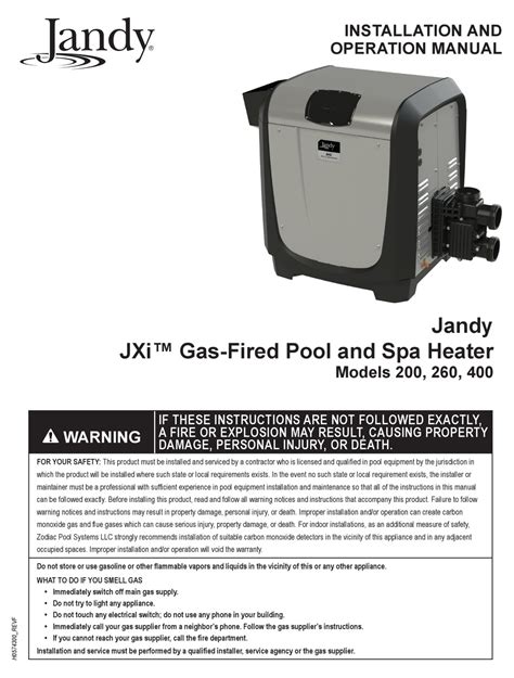 Jandy Jxi 200 Installation And Operation Manual Pdf Download Manualib