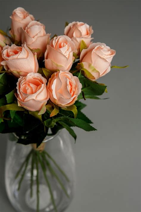 Luxury Peach Artificial Flowers 12 Peach Roses Blueberry Street