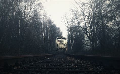 Wallpaper Dark Trees Railway Train Vehicle 2743x1707