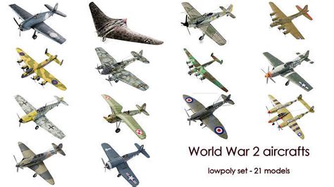 3d Model Collection World War 2 Aircraft Set 21 Planes Vr Ar Low
