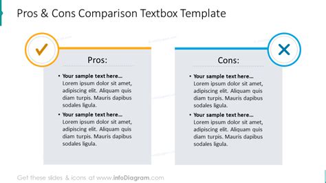 15 Modern Pros And Cons Diagram Template Ppt Slide Examples And Comparison Infographic Icons