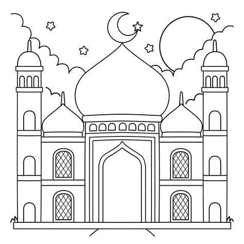 Ramadan Moskee Kleurplaat Voor Kinderen Premium Vector