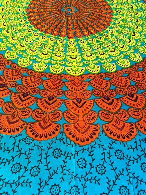 bohemian hippie fabric colorful starburst pattern blue etsy