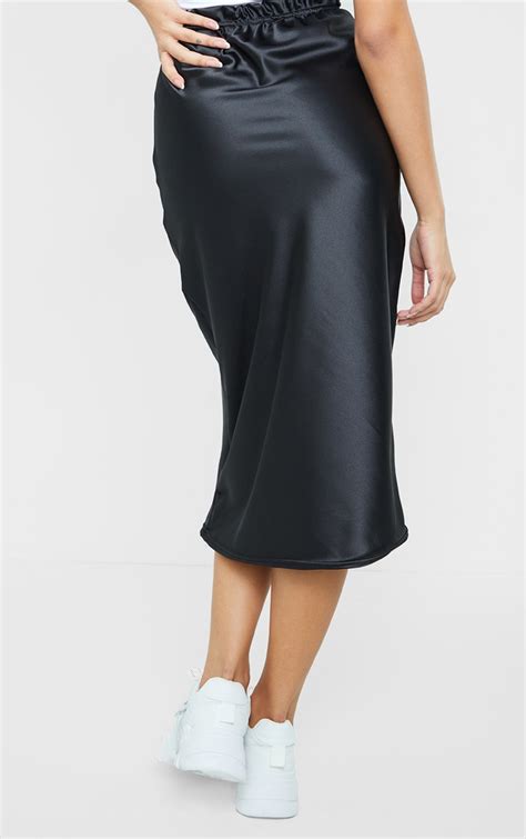 Black Satin Bias Cut Midi Skirt Prettylittlething Usa