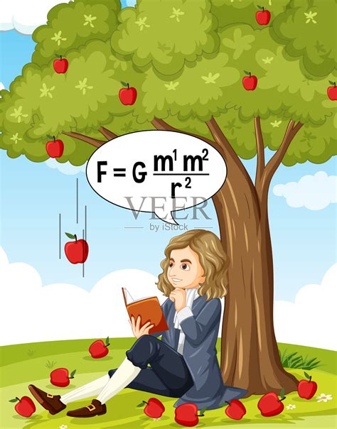艾萨克·牛顿坐在苹果树下插画图片素材id423718819 Veer图库