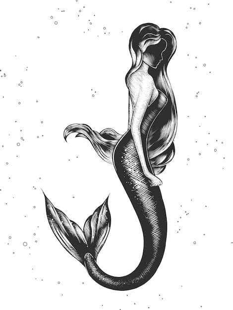 Boceto Dibujado A Mano De Sirena En Monocromo Vector Premium