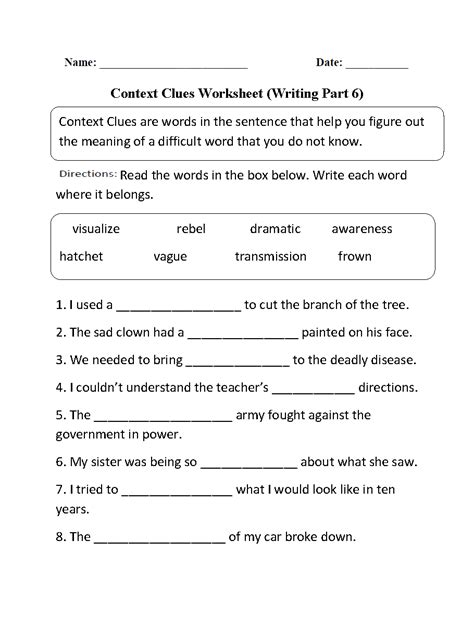 Context Clues Worksheets