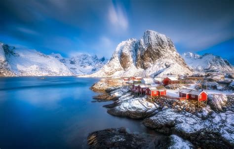 Wallpaper Winter Water Mountains Village Norway Houses Norway